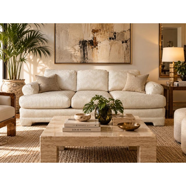 Elegant vintage three-seater sofa by Century Furniture, featuring a generously proportioned silhouette with rounded...