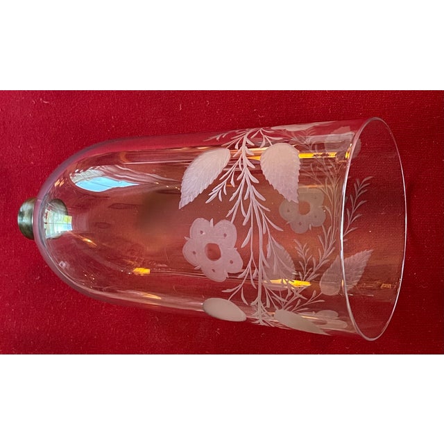 Early 19th Century Large Antique English Regency Blown Glass Hurricane Shade for Wall Sconce or Candle Stick With Etched Foliate Design Circa 1820 For Sale - Image 5 of 14