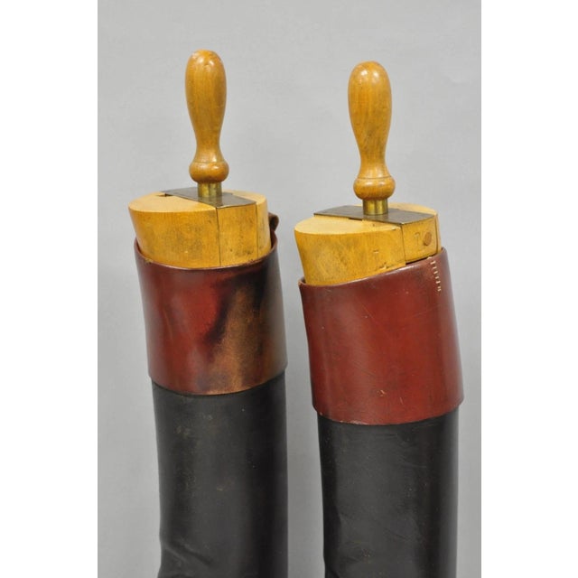 Vintage Maxwell London English Leather Black & Brown Horse Riding Boots W/ Trees For Sale - Image 4 of 18