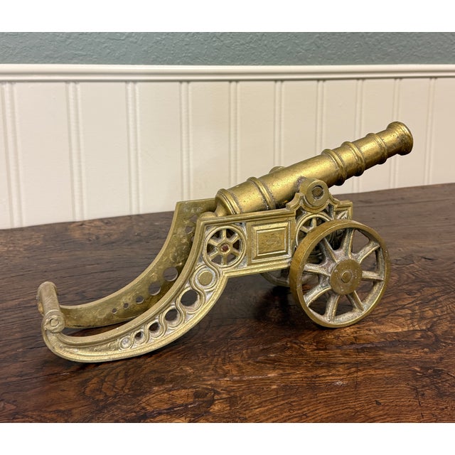 English Vintage English Brass Minature Model Cannon & Carriage For Sale - Image 3 of 18