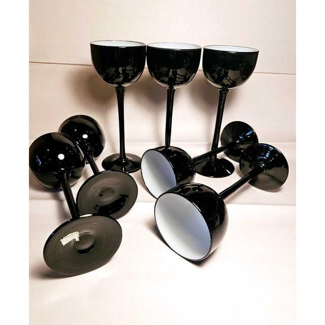 Mid-Century Modern Mid Century Modern Carlo Moretti Stemware Cordials Black and White Cased Glass Stemware- Set of 7 For Sale - Image 3 of 6