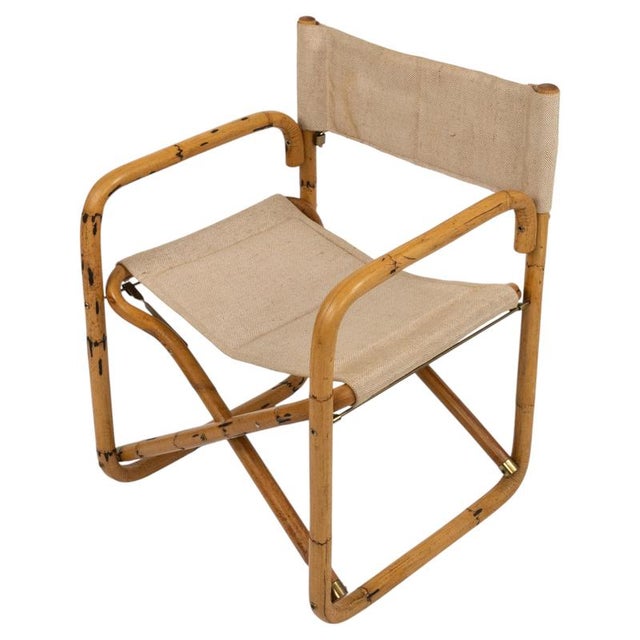 Mid-Century Modern Folding Director Chair in Bamboo and Fabric, Italy, 1960s For Sale - Image 11 of 11