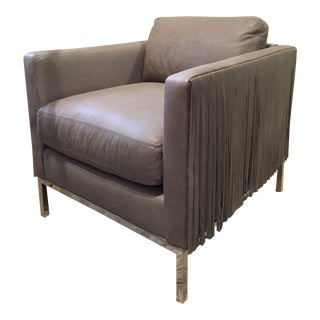 Leather and Fringe Club Chair For Sale