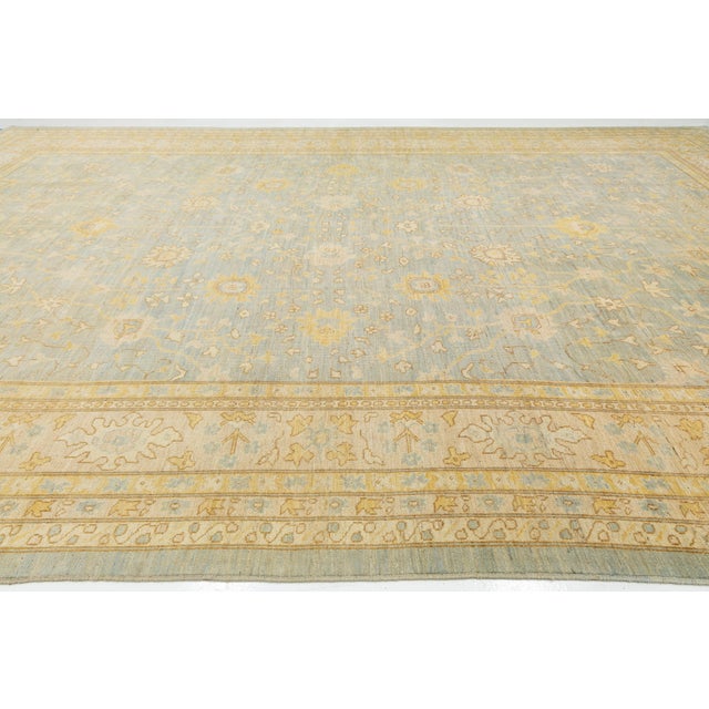 15x23 Modern Transitional Oushak Style Light Blue & Goldenrod Hand-Knotted Wool For Sale In New York - Image 6 of 10