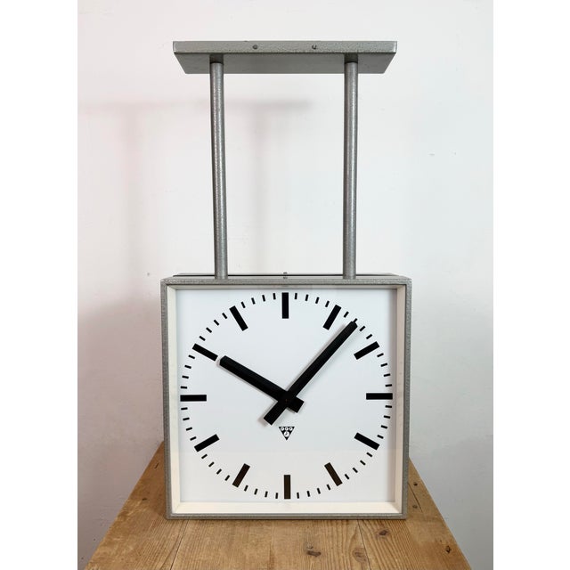 Large Industrial Double-Sided Factory Clock from Pragotron, 1970s For Sale - Image 10 of 18