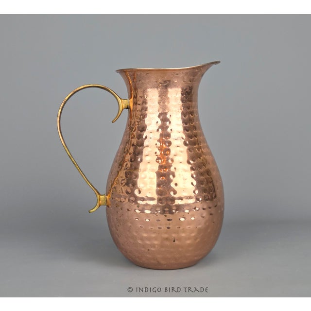 Vintage Hand Hammered Copper Pitcher With Brass Tone Handle For Sale - Image 4 of 8