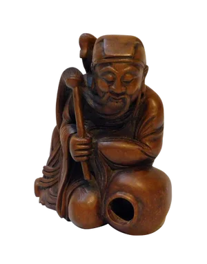 Vintage Carved Solid Wood Chinese Eight Immortals L� Dongbin With Whip & Sword Statue