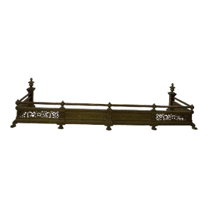 Antique Grecian War Scened Floral Pierced Claw Foot Brass Fireplace Fender