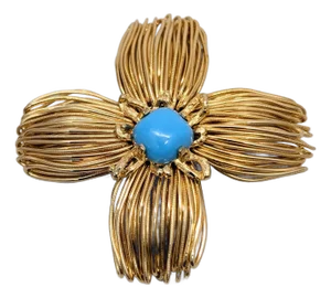 Vintage 1970s Signed Castlecliff Goldtone Faux-Turquoise Brooch