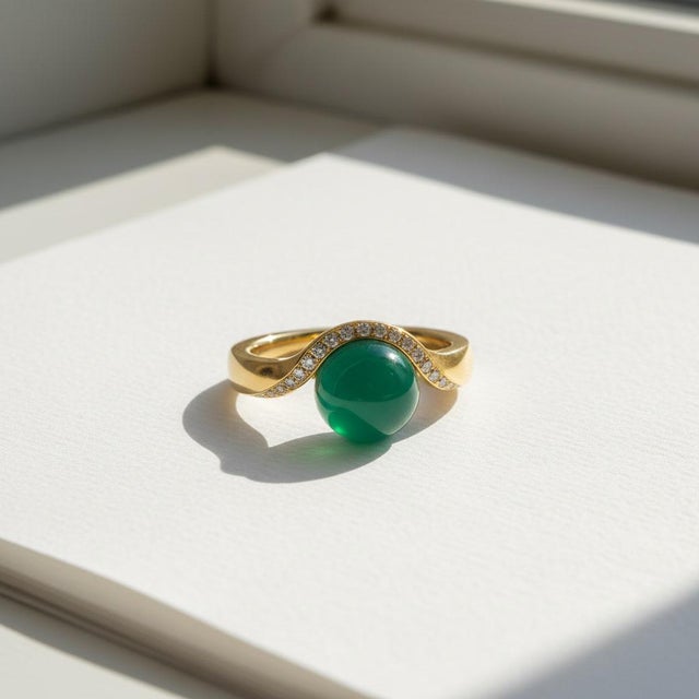 Not Yet Made - Made To Order Wave Design Green Onyx and Topaz Ring in Silver, Gold, Size 6 For Sale - Image 5 of 9