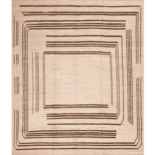 Nazmiyal Collection Ivory Cream Brown Geometric Square Design Modern Area Rug For Sale