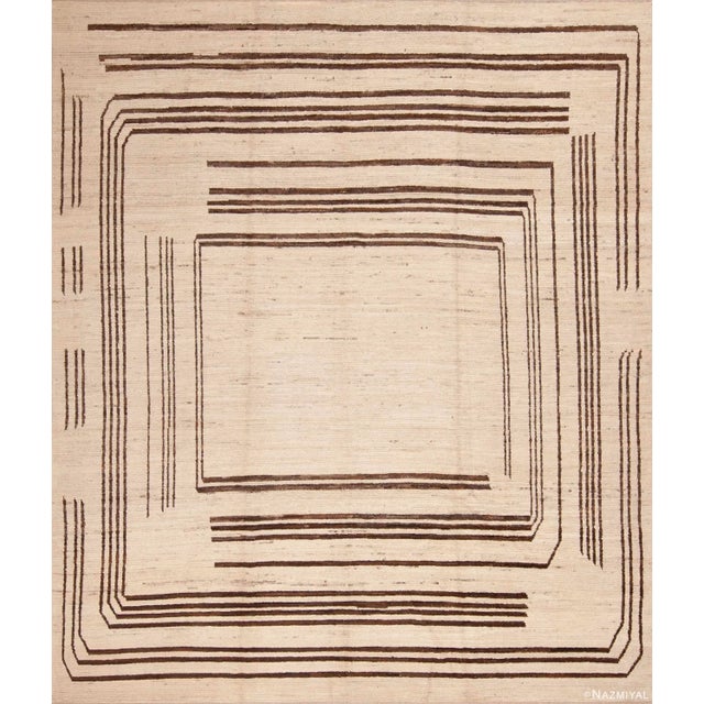 Nazmiyal Collection Ivory Cream Brown Geometric Square Design Modern Area Rug For Sale