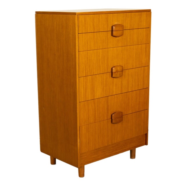 Mid Century Modern Danish Tall Boy Teak Chest of Drawers Six Drawer Dresser 1960 For Sale