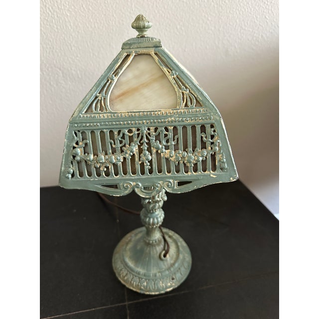 Salem Brothers Art Nouveau Lamp With Slag Glass Shade, Circa 1920s For Sale - Image 9 of 9