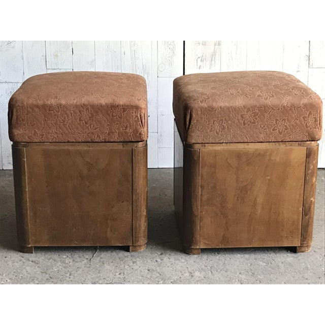 Art Deco Wooden Ottoman Stools, 1930s, Set of 2 For Sale - Image 6 of 6