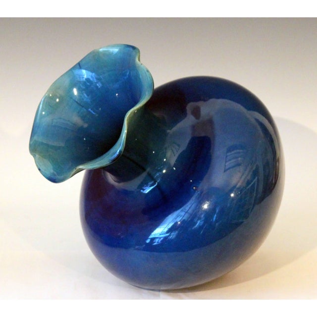 Large Antique Art Nouveau Awaji Pottery Vase With Blue Monochrome Glaze For Sale - Image 4 of 8