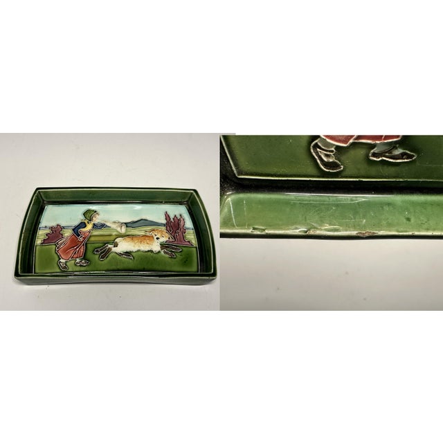 Art Nouveau Majolica Tray: Girl & Dog, Carl Luber c. 1900 For Sale - Image 6 of 10