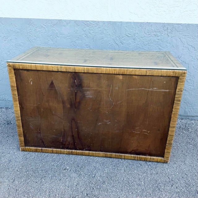 Brown Boho Chic Woven Wicker Glass Top Writing Desk With Chair - 2 Pieces For Sale - Image 8 of 12