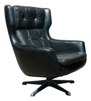 Vintage Black Leather Swivel Chair by H.W. Klein for Bramin Møbler, 1970s