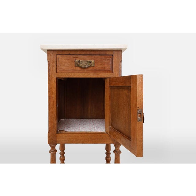 Art Deco Nightstand in Oak with Carrara Marble Top, France, 1930s For Sale - Image 6 of 11