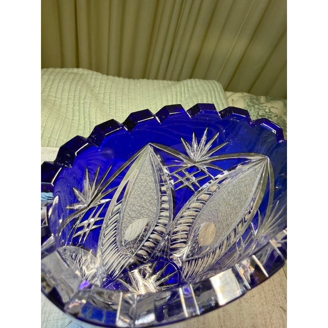 1960s German Cut to Clear Cobalt Oval Starburst Vase For Sale - Image 11 of 12
