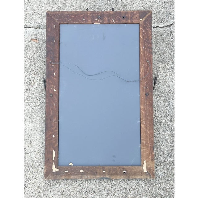 Wood 1910s Antique Tiger Oak Wooden Rectangle Beveled Wall Mirror & Hat Hooks For Sale - Image 7 of 7