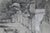Attributed to Jacques Moulinier (1753–1828) Charcoal Drawing — Figures Before a Half-Timbered House For Sale - Image 6 of 14