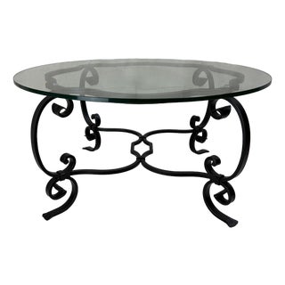 1950s French Hand-Wrought Iron With New Glass Table, 36" Diameter, Professionally Restored For Sale