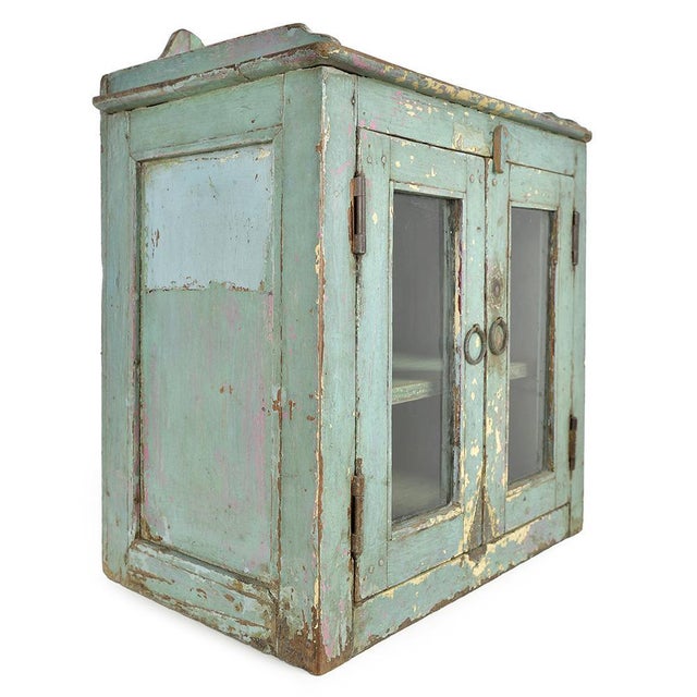 Wooden Display Case with Blue Patina For Sale - Image 4 of 8