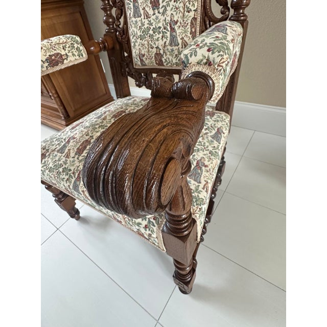 French Louis XIII Hunting Style Carved Walnut Armchair, Circa 1860 For Sale In Panama City, FL - Image 6 of 12