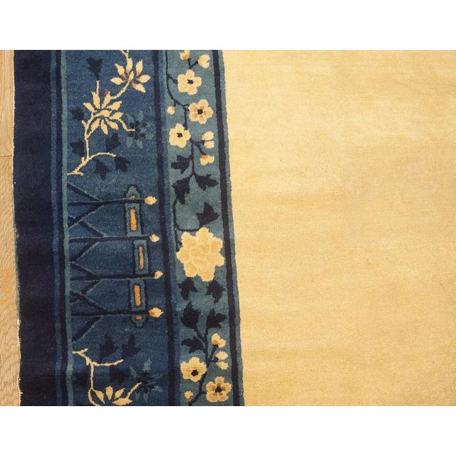 Textile 1920s Beige Minimalist Open Field Antique Chinese Peking Carpet 8' X 9'6'' Knotted Wool Rug For Sale - Image 7 of 9