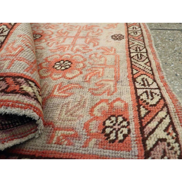 Salmon Galerie Shabab Collection Early 20th Century Handmade Khotan Scatter Rug in Coral and Grey For Sale - Image 8 of 8