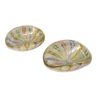 1960s Mid-Century Modern Murano Latticino Ribbon Detailed Glass Bowls - a Pair For Sale