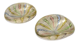 1960s Mid-Century Modern Murano Latticino Ribbon Detailed Glass Bowls - a Pair