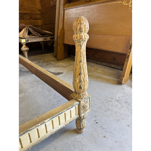 19th Century French Louis XVI Style Carved and Painted Full Bed Frame For Sale - Image 9 of 13