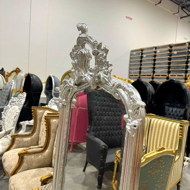 Glass French Style Silver Floor Mirror For Sale - Image 7 of 11