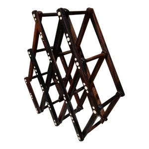1970s Five Bottle Wood Wine Rack Collapsible Rosewood Abalone Shell