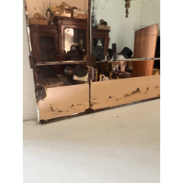 Large Vintage Venetian Peach Glass Etched Floral Wall Mirror For Sale In Philadelphia - Image 6 of 7