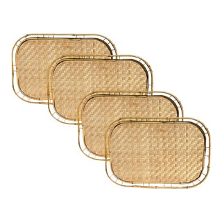 Vintage Canton Burnt Bamboo Wicker Trays - Set of 4 For Sale