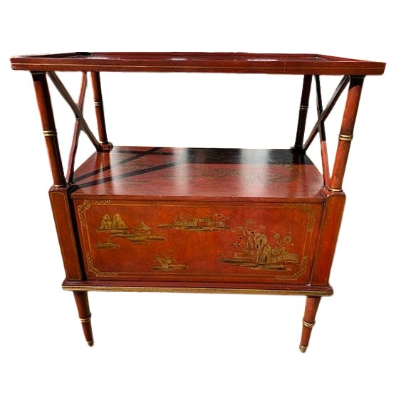 Brown Chinoiserie Style Painted Server With Removable Tray by Century For Sale - Image 8 of 18