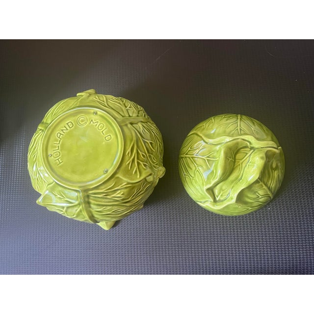 Ceramic Small Cabbage Design Ceramic Covered Green Serving Dish in Excellent Condition For Sale - Image 7 of 8