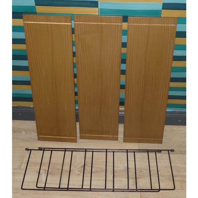 Mid-Century Modern String Shelves in Medium Brown Wood, 2 Black Ladders, 1960s For Sale - Image 10 of 13