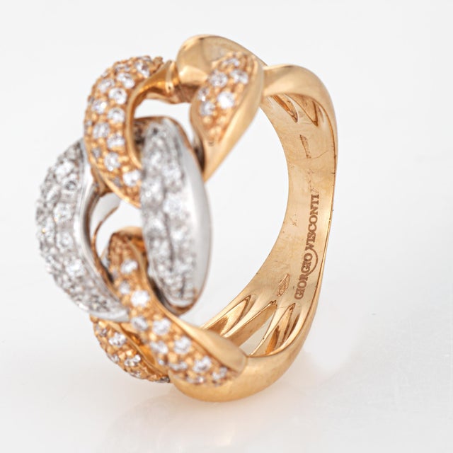 Metal Giorgio Visconti Diamond Ring Estate 18k Yellow Gold Sz 5.5 Curb Link Band For Sale - Image 7 of 7