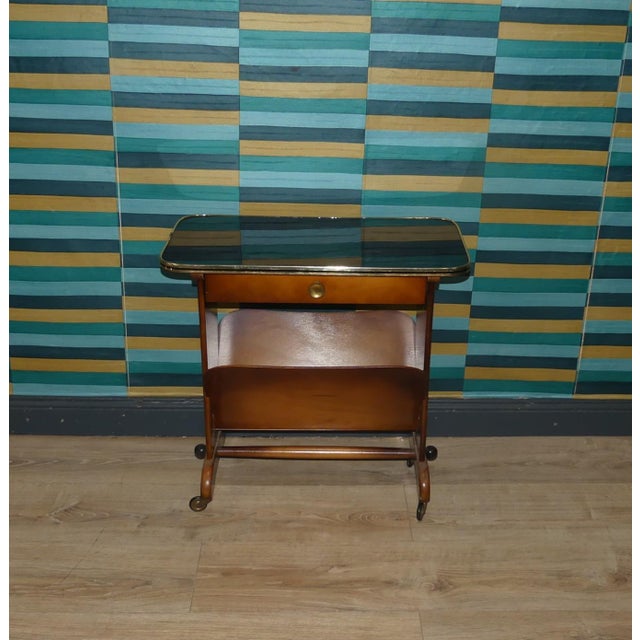 Mid-Century Modern Side Table with Newspaper Stand and Glass Top, 1950s For Sale - Image 3 of 11