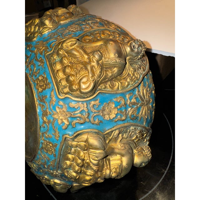 Chinese 18th Century Sino Tibetan Champlevé Enamel Alms Bowl For Sale - Image 3 of 12