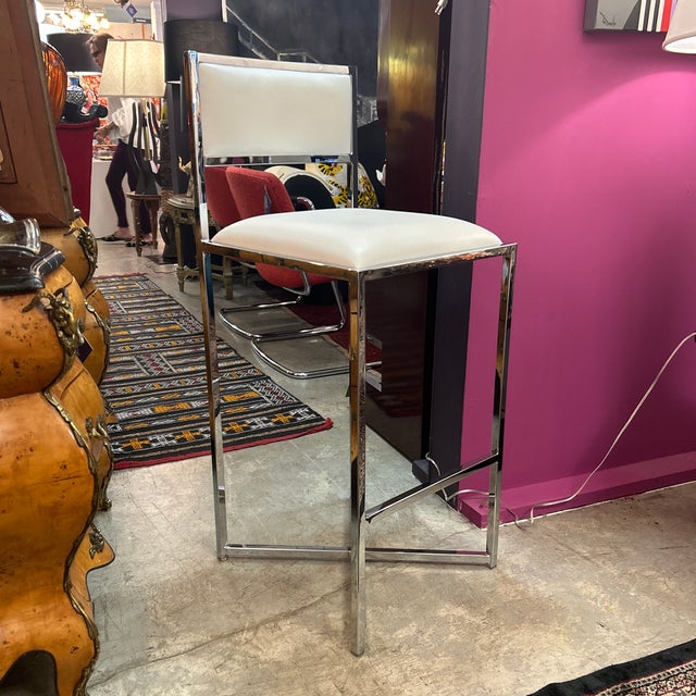 Chrome and White Vinyl Bar Stool For Sale - Image 4 of 10