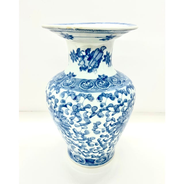 Blue & White Chinese Floral Motif Porcelain Vase For Sale - Image 4 of 9
