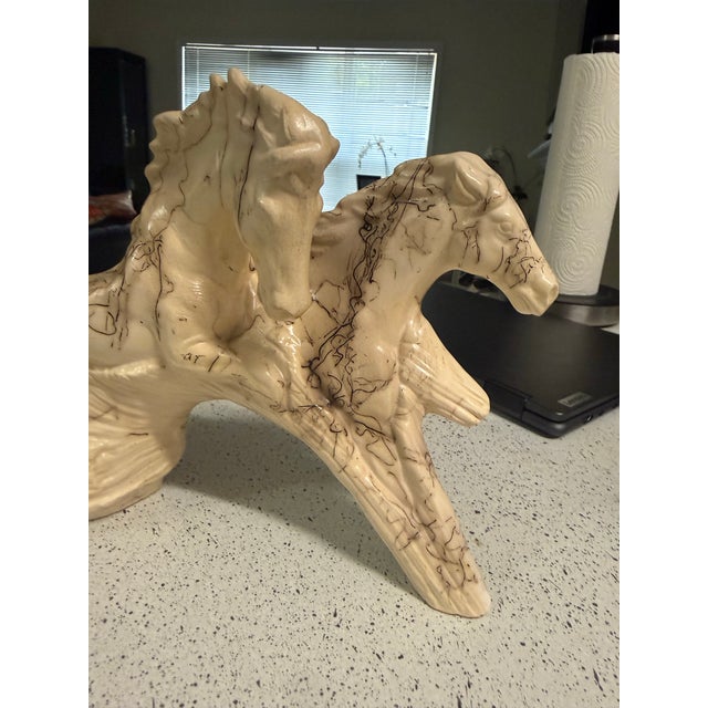 1980s 1980s Rare Vintage Horse Hair Pottery Sculpture of 3 Horses Running Signed 8x12 For Sale - Image 5 of 10