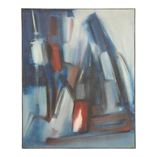 1960s France Blue Composition Painting For Sale