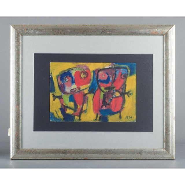 Unknown artist. Oil on paper in Cobra style. Two abstract figures. Artist: Unknown (signed "R 61") Material: Oil on paper...